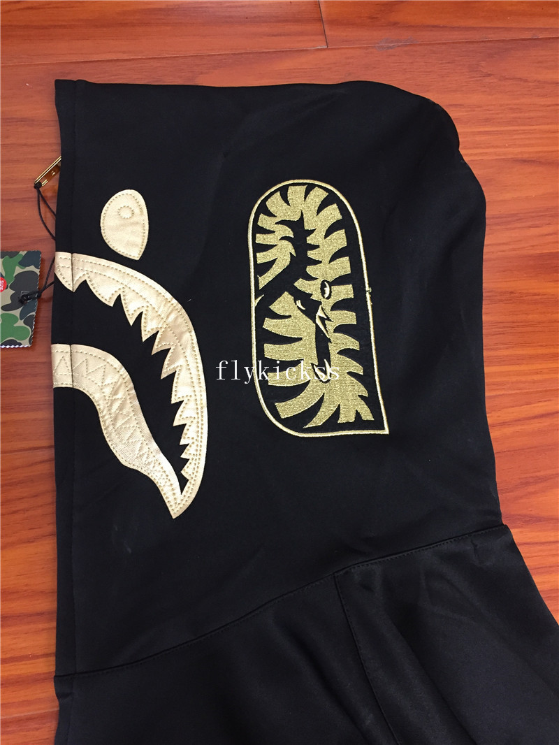A Bathing Ape Premium BAPE Black Gold Shark Hoodie